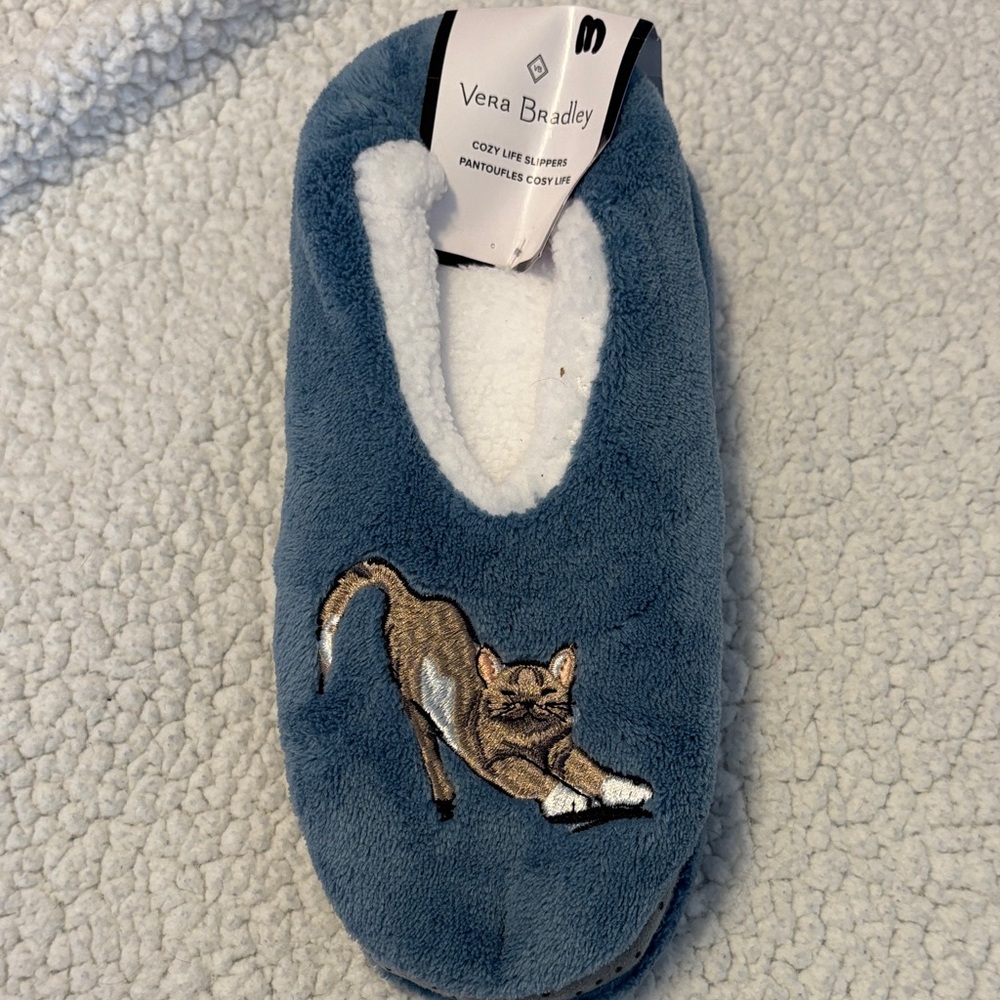 Vera Bradley Blue Cat Embroidered Slippers